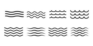 Dalga simgesi ayarlandı. Vektör illüstrasyonu, düz tasarım.