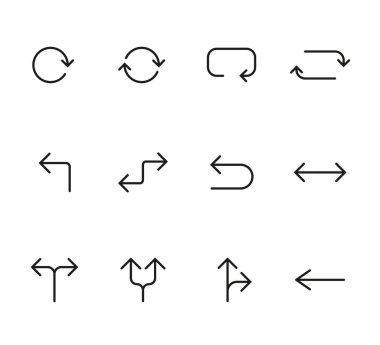 Satır Arrow simgesi ayarlandı. Vektör illüstrasyonu, düz tasarım