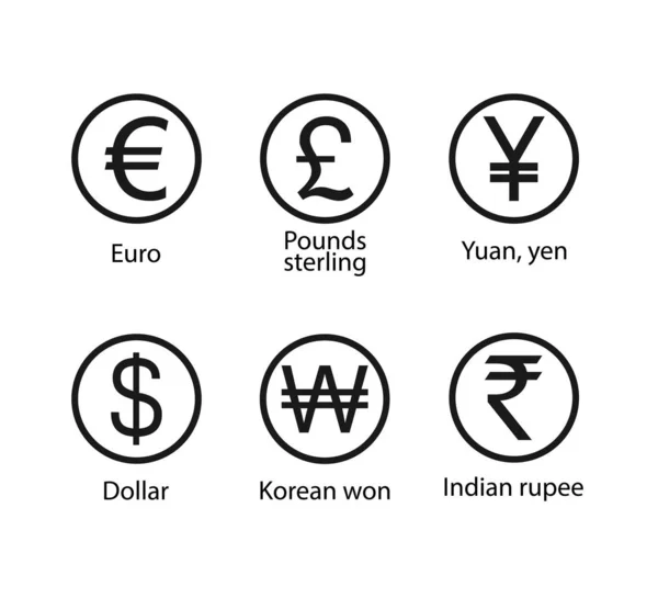 Měna, ikona nastavena. Vektorová ilustrace, plochý design. — Stockový vektor