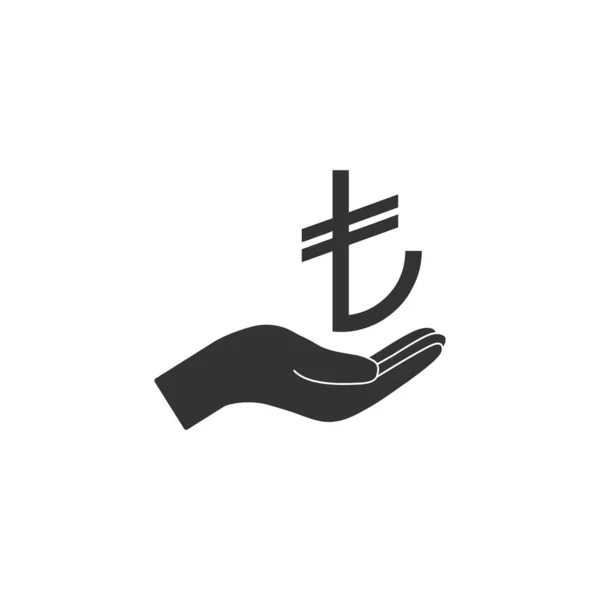 Hand, turkish lira icon. Vector illustration, flat design — 스톡 벡터