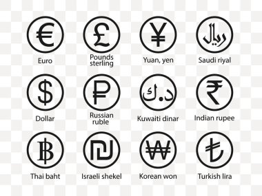 Currency, icon set. Vector illustration, flat design. clipart