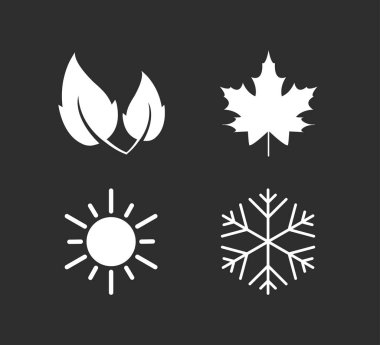 Dört sezon ikonu. Vektör illüstrasyonu, düz tasarım.