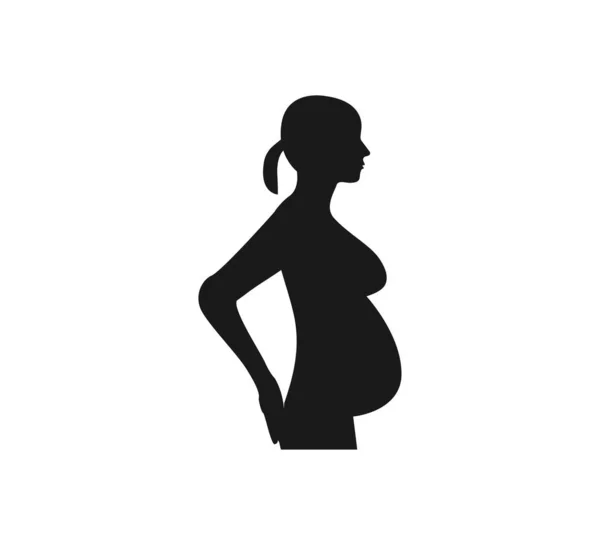 Mujer embarazada, icono de la silueta. Ilustración vectorial. Plano . — Vector de stock