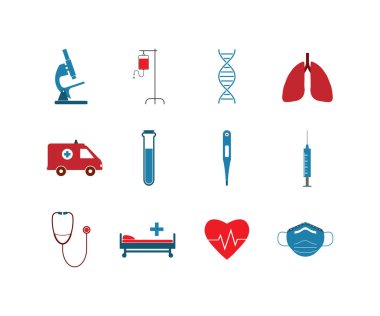 Vektör çizimi, düz tasarım. Sağlık hizmetleri tıbbi simgesi seti