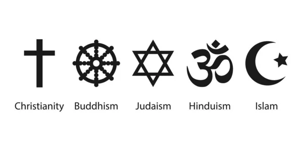 Illustrazione Vettoriale Disegno Piatto Set Simboli Religiosi Icona — Vettoriale Stock