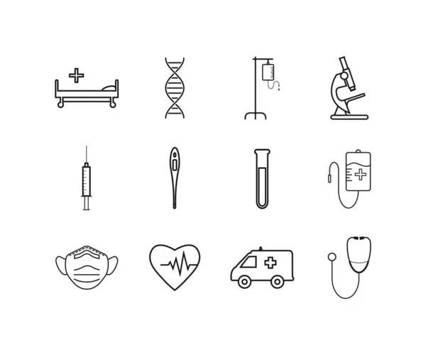 Illustration Vectorielle Design Plat Ensemble Icônes Médicales Soins Santé — Image vectorielle