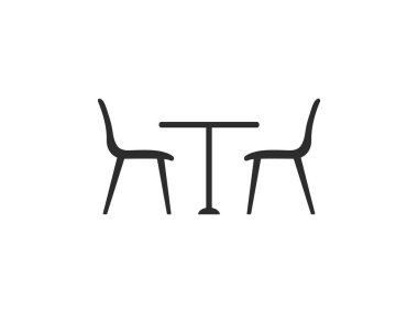 Sandalye, masa simgesi. Vektör illüstrasyonu, düz tasarım.