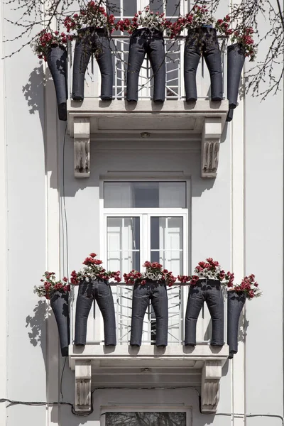 Building Balcony Blue Jeans Lisbon Portugal — Stock Photo, Image