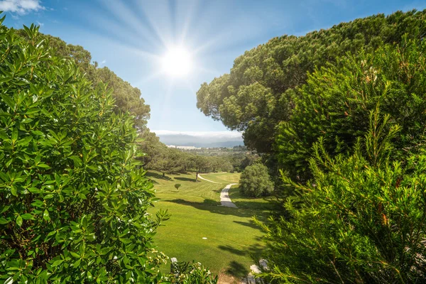 Golfbana Med Solskydd — Stockfoto