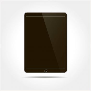 Gerçekçi beyaz tablet üzerinde izole beyaz arka plan kadar sahte. İpade stil vektör çizim tablet. Tablet mockup boş ekran ile.
