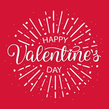 Mutlu Sevgililer günü Vintage el yazı kart kırmızı zemin üzerine. Güneş harfler. Vektör çizim.