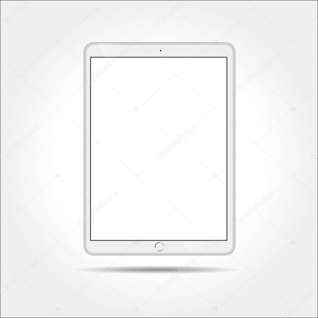 Realistic white tablet mock up isolated on white background. Tablet in ipade style vector illustration. Tablet mockup with blank screen.