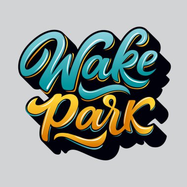 Wake park text  for logotype, badge and icon. Hand drawn logo for cable or boat wakeboarding park in graffitti style. Lettering typography.Vector illustration. clipart