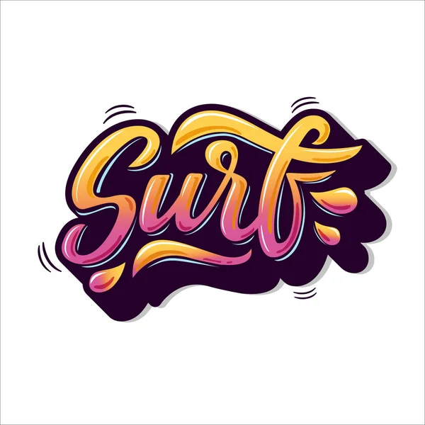 Texto Lettering Surf Para Logotipo Isolado Fundo Branco Ilustração Vetorial — Vetor de Stock