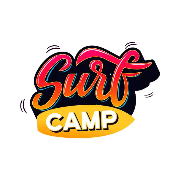 Surf Camp Texto Para Logotipo Desgaste Campo Esportes Viagem Banner — Vetor de Stock