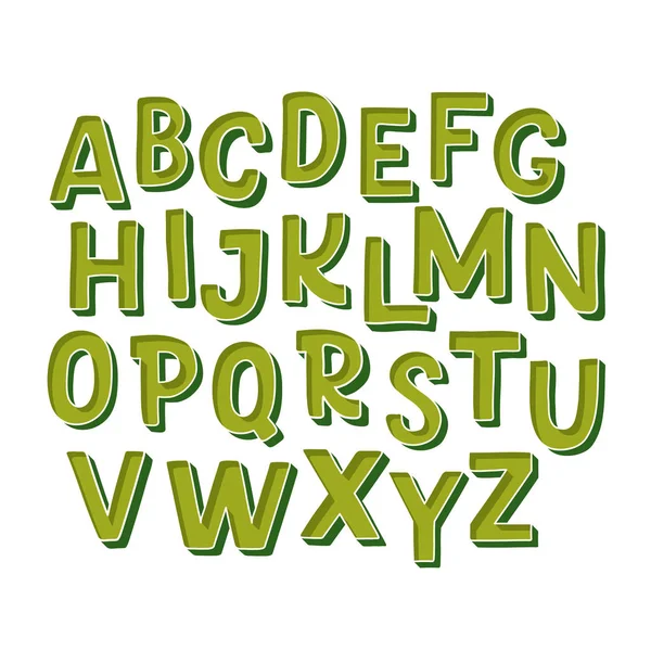 Lindo Alfabeto Dibujado Mano Verde Hecho Vector Doodle Letras Para — Vector de stock