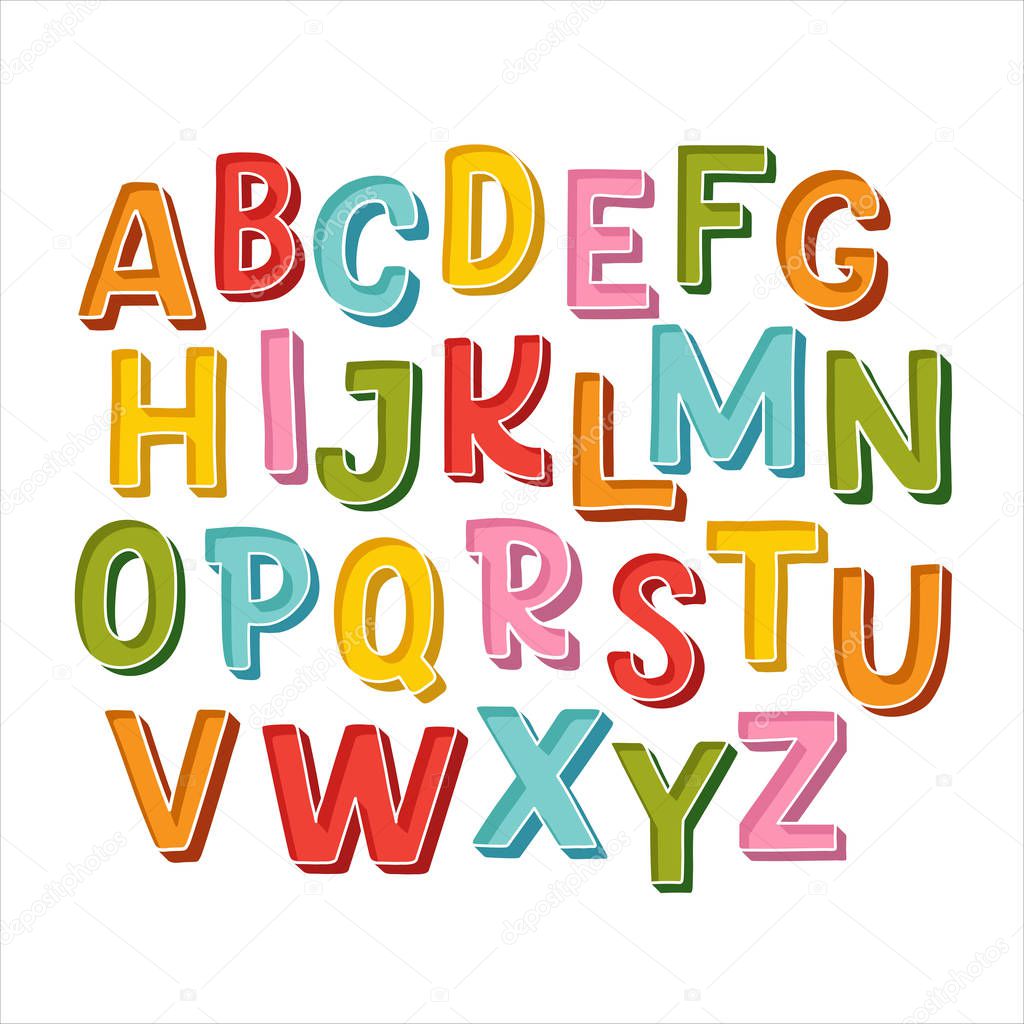 Cute colorfull hand drawn alphabet made in vector. Doodle letters for your design. Isolated characters. Handdrawn display font for DIY projects and kids design.