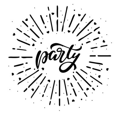 Beyaz arka plan üzerinde izole işareti yazı parti. Vektör vintage çizim. Kulübü afiş, poster, davetiye tasarım için grafik öğesi.
