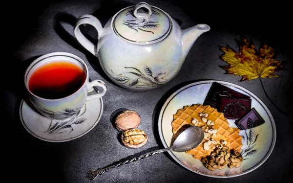 Chá ainda vida aquarela — Fotografia de Stock