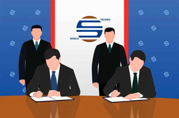 Empresários, políticos Cerimônia de assinatura de um contrato, acordos — Vetor de Stock