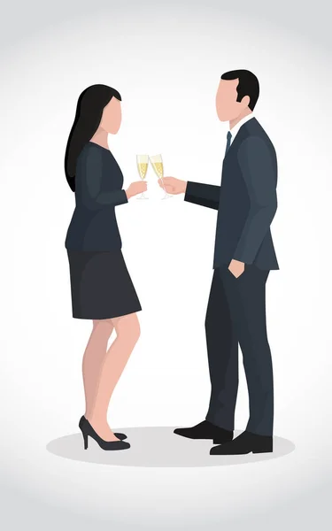 Мужчина и женщина звонят в бокалы с шампанским — стоковый вектор