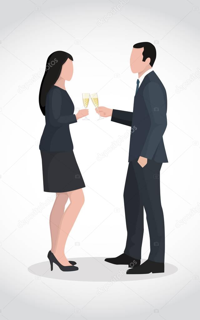 A man and a woman clink glasses with champagne