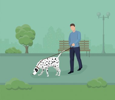 Bir adam ile bir köpek yürüyor