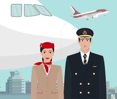 Üniformalı havaalanında uçak mürettebatı