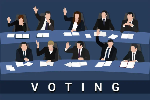 Rösta upphöjd händer av affärsmän och — Stock vektor