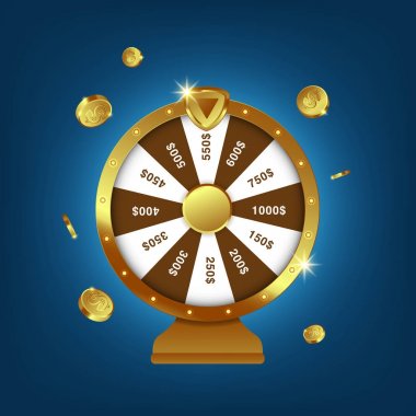 Gerçekçi 3D dönen şans çarkı, şanslı rulet vektör çizimi