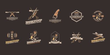 Vintage kuaför dükkanı armalar ve Amblemler kümesi