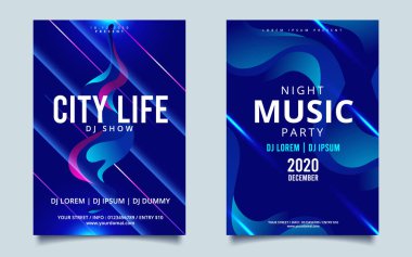 Parti ilanı afişi. Futuristik kulüp broşürü tasarım şablonu. Vektör illüstrasyonu