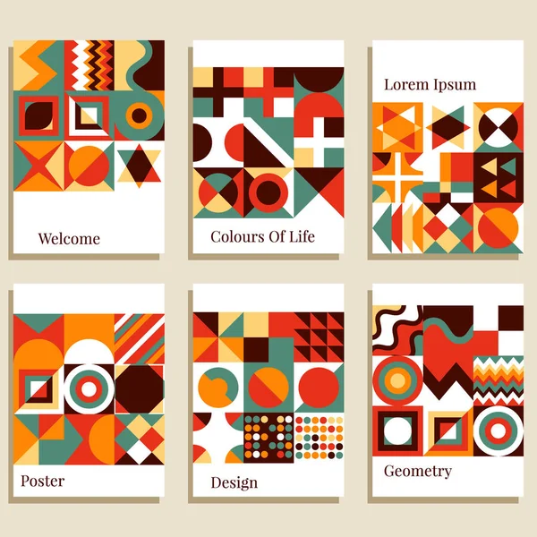 Set van 6 eenvoudige geometrische moderne sjabloon ontwerpen. Vectorillustratie — Stockvector