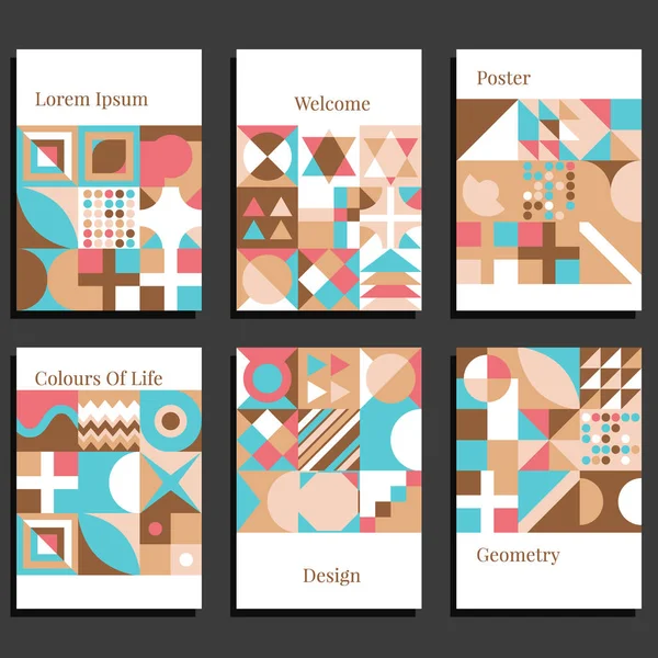 Set van geometrische afdekkingen. Collectie van coole vintage covers. Abstracte vormen composities. Vectorillustratie — Stockvector