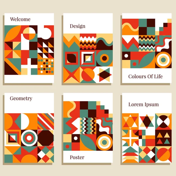 Set van geometrische afdekkingen. Collectie van coole vintage covers. Abstracte vormen composities. Vectorillustratie — Stockvector