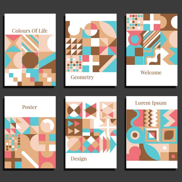Moderne abstracte hoezen set, minimale hoezen ontwerp. Kleurrijke geometrische achtergrond. vectorillustratie — Stockvector
