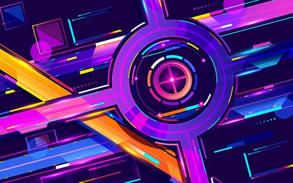 Metropolis éjszakai autópálya neon színek, felső nézet rajzfilm vektor. Vektorillusztráció — Stock Vector