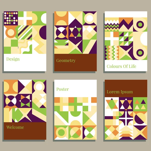 Set van geometrische afdekkingen. Collectie van coole vintage covers. Abstracte vormen composities. Vectorillustratie — Stockvector