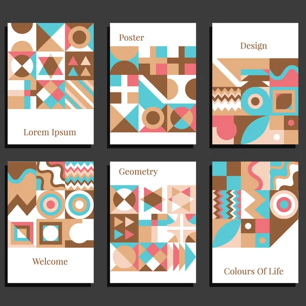 Set van geometrische afdekkingen. Collectie van coole vintage covers. Abstracte vormen composities. Vectorillustratie — Stockvector