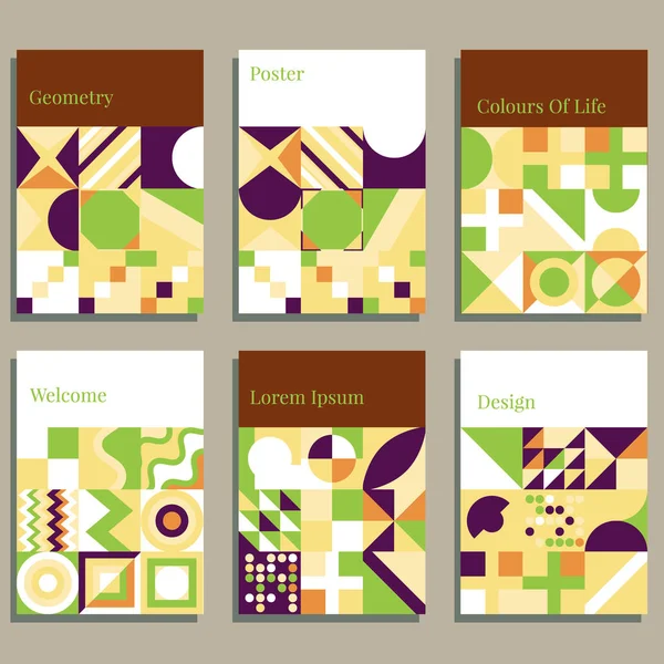 Set van geometrische afdekkingen. Collectie van coole vintage covers. Abstracte vormen composities. Vectorillustratie — Stockvector