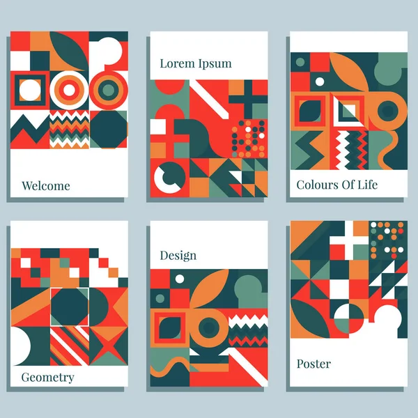 Scandinavische Poster Kleurrijke Achtergrond Decoratieve Behang met geometrische vet bewerkbare eenvoudige blok in felle kleur. vectorillustratie — Stockvector