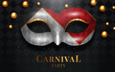 Mardi Gras maskesi, renkli poster, şablon, ilan metni için bir yer vardı. Vektör çizim