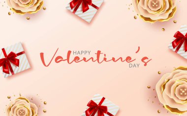 Sevgililer Günün kutlu olsun. Güllü romantik tebrik kartı. Vektör illüstrasyonu