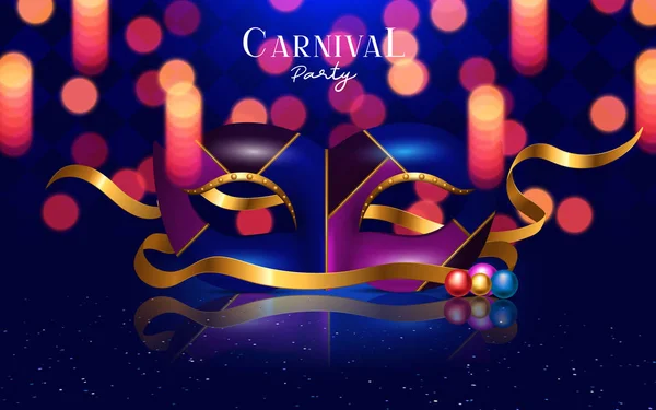 Feliz conceito festivo de carnaval com máscara de trompete musical. Máscara de carnaval. Ilustração vetorial — Vetor de Stock