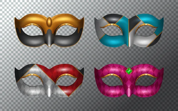 Conjunto de máscaras de mardi gras aisladas sobre fondo blanco. Ilustración vectorial — Vector de stock