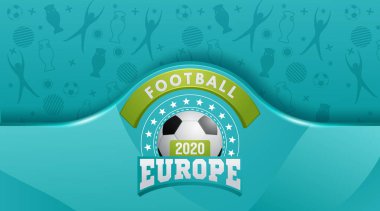 Vektör çizimi. 2020 Avrupa futbol kupası. Turkuaz arka planda top grafik tasarımı. Vektör illüstrasyonu