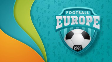 Avrupa Futbol Şampiyonası. 2020 Soyut Turkuaz dinamik arka plan futbol afişi. Vektör illüstrasyonu