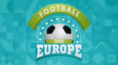 Vektör İllüstrasyonu. 2020 Avrupa Futbol Kupası. Mavi bir arka planda logo gerçekçi futbol topu. Vektör illüstrasyonu