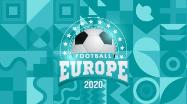 Vektör çizimi. 2020 Avrupa futbol kupası. Turkuaz arka planda top grafik tasarımı. Vektör illüstrasyonu