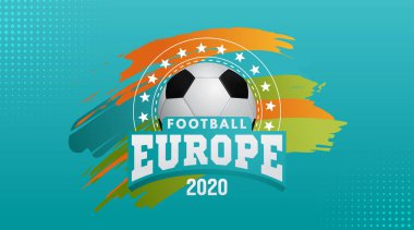 Vektör çizimi. 2020 Avrupa futbol kupası. Turkuaz arka planda top grafik tasarımı. Vektör illüstrasyonu